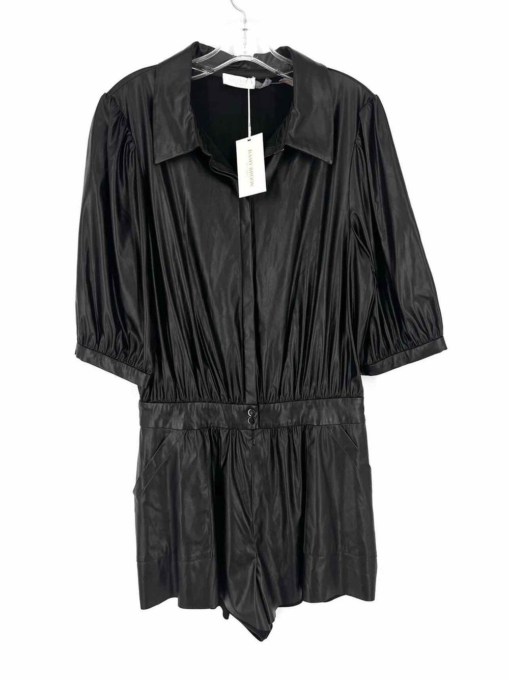 Ramy Brook Size 10 Black Collared Faux Leather NEW Designer Romper